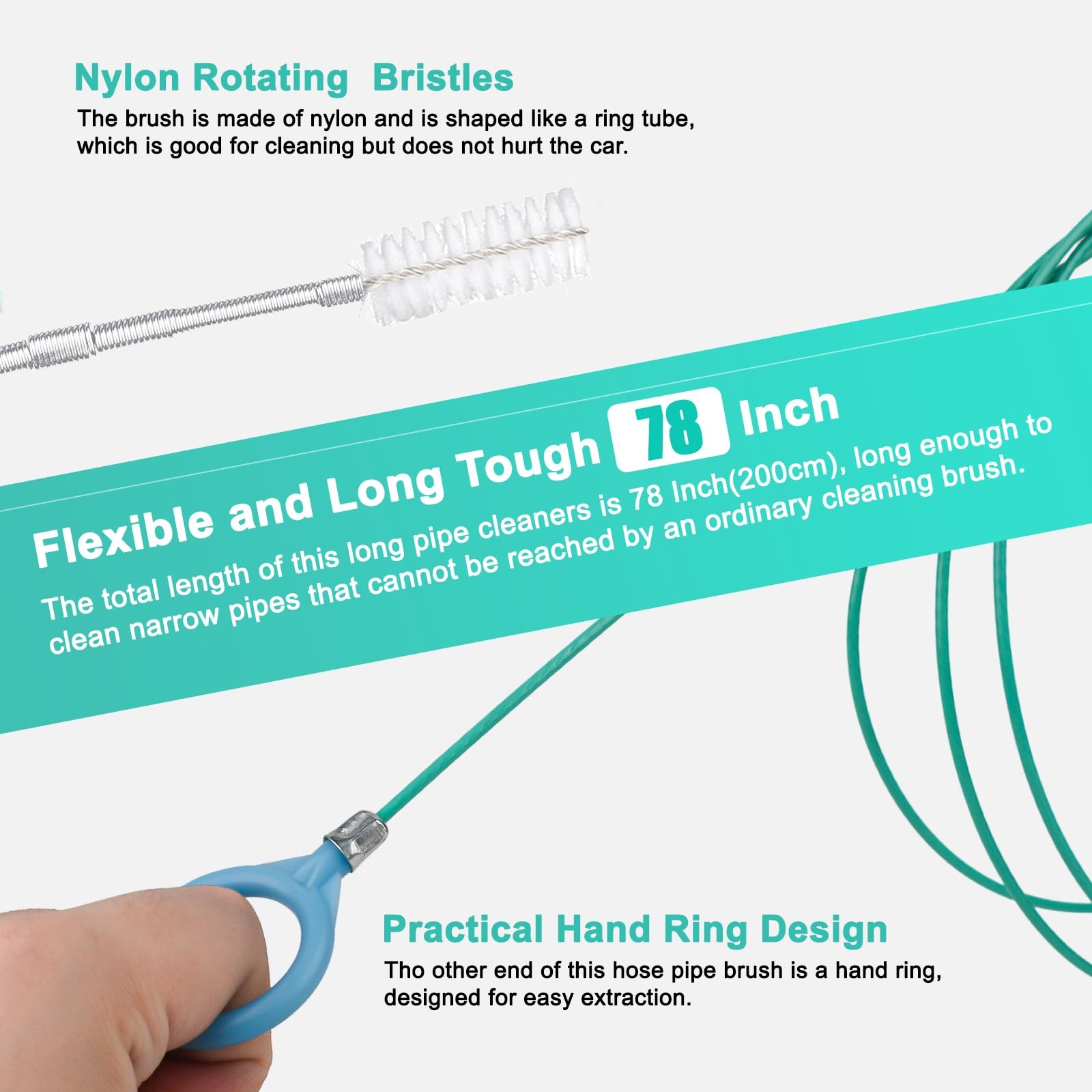 3 Pack 78 Inch Auto Sunroof Drain Cleaning Tool, Flexible Pipe Brush Green