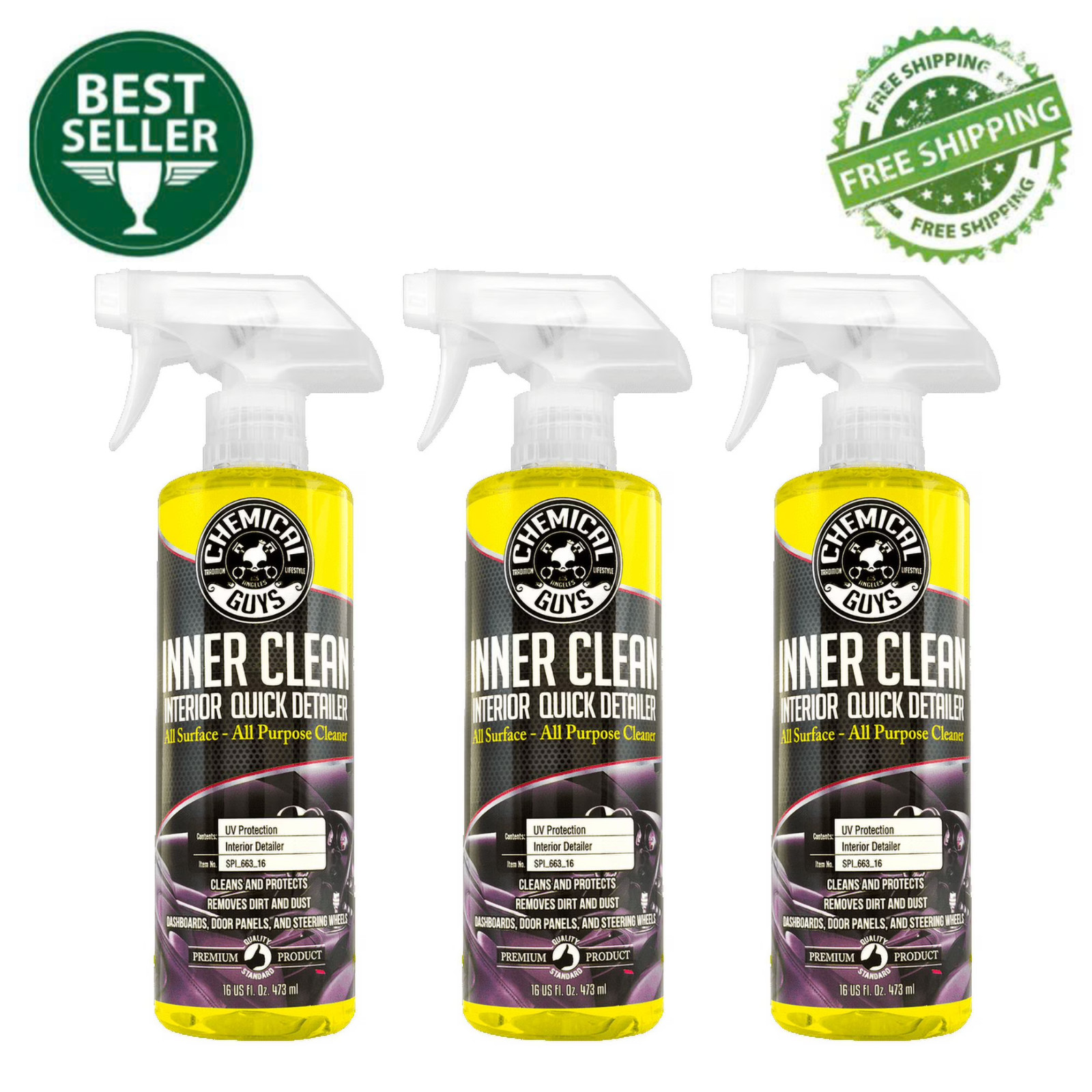 3 Pack Chemical Guys InnerClean Interior Quick Detailer & Protectant 16 oz Each