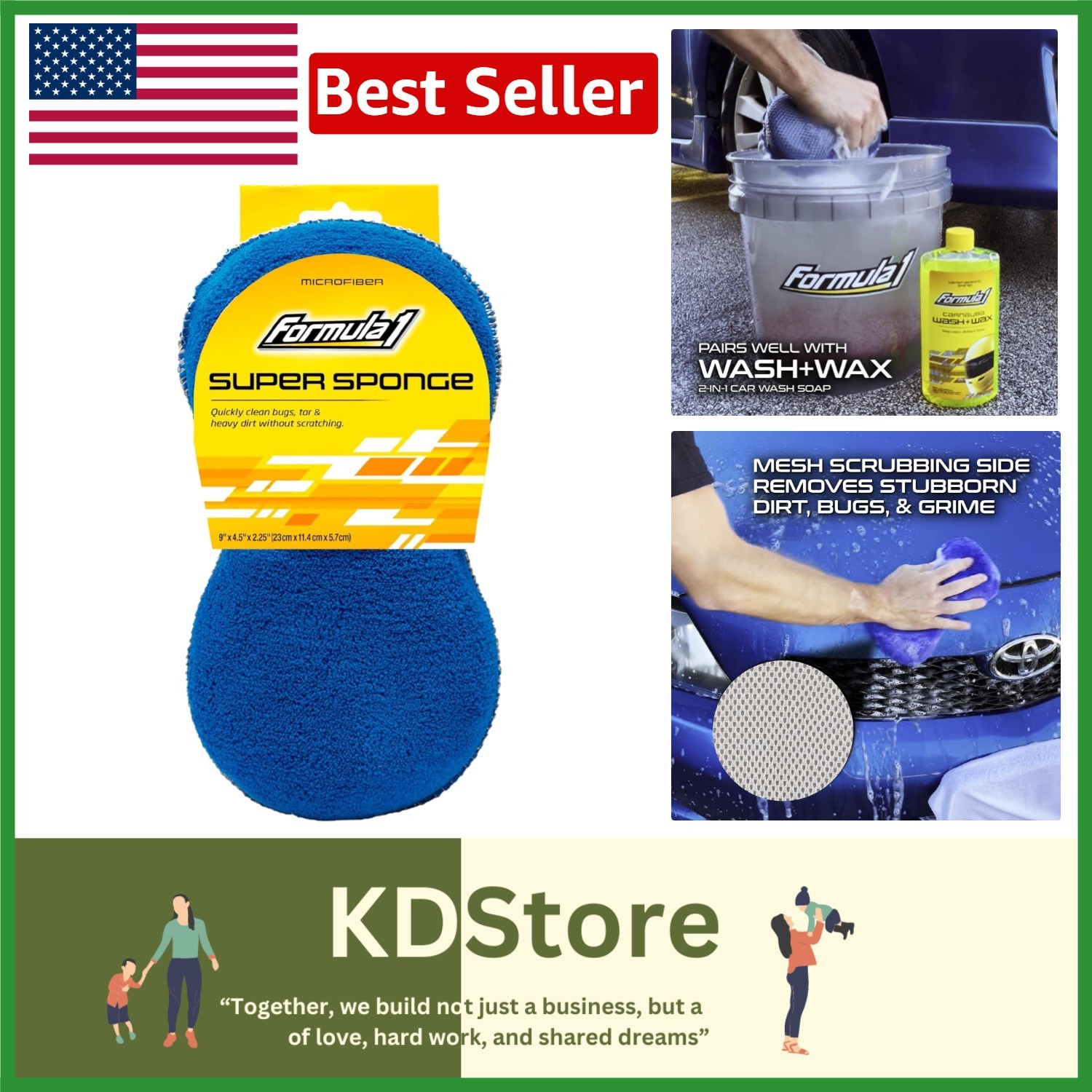 Durable Microfiber Car Wash Sponge with Mesh Scrubber – Intensive Cleaning