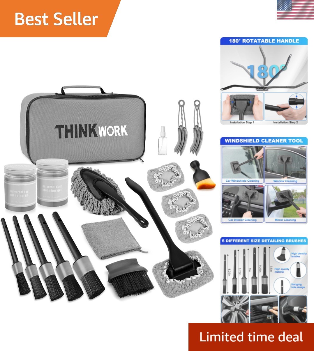 All-in-One Auto Cleaning Set: Rotating Windshield Tool & 10 Detailing Essentials