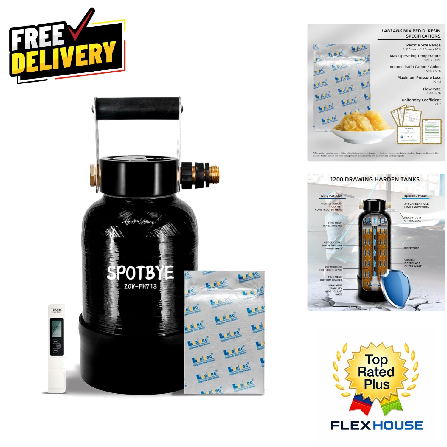 Portable Deionized Water System with TDS Meter for Streak-Free Vehicle Cleaning