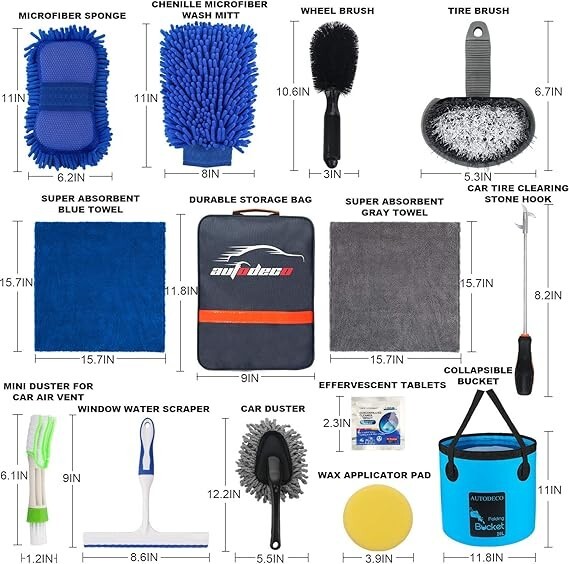 car,22Pcs Car Wash Cleaning Tools Kit Car Detailing Set with Blue Canvas Bag