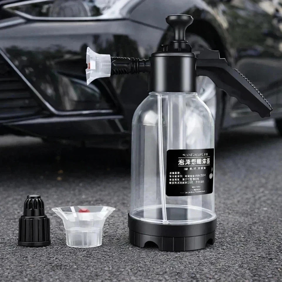 2L Hand Pump Foam Sprayer Snow Foam Cannon Car Wash Bottle w/ 3 Nozzles