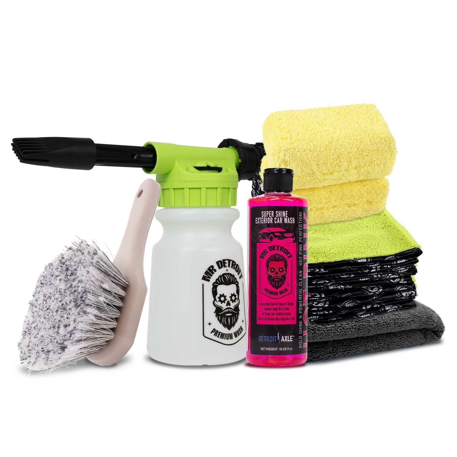 Mr. Detroit – 6pc Car Wash & Detailing Kit – Foam Blaster, Soap, Brush & More