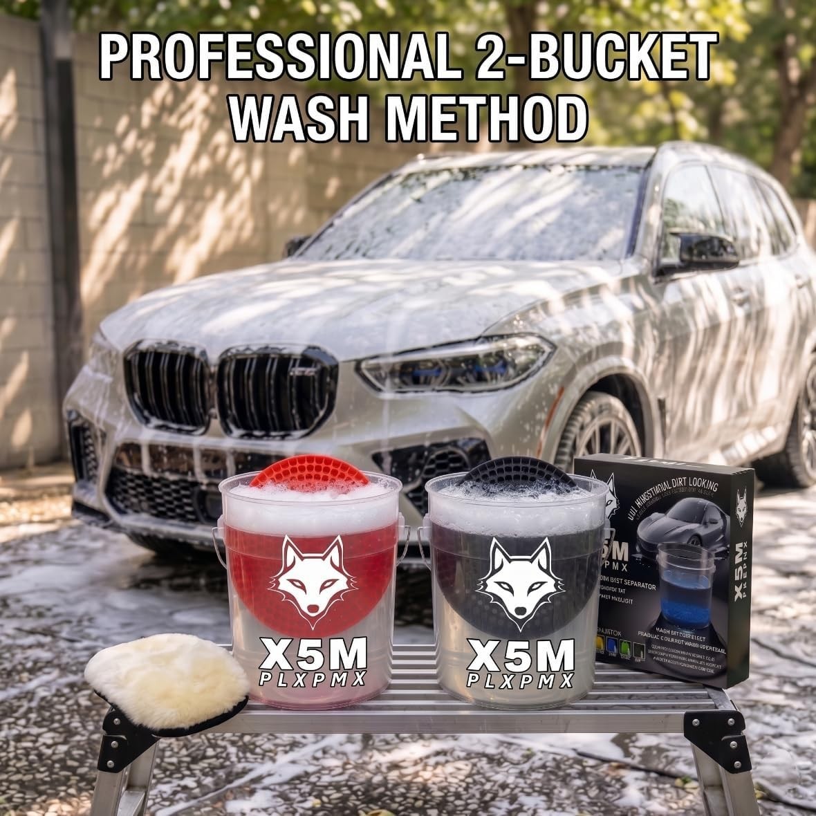 10.4″ Heavy Duty Car Wash Bucket Insert 2-Pack & Wash Mitt Kit – 10.6 oz Deta…