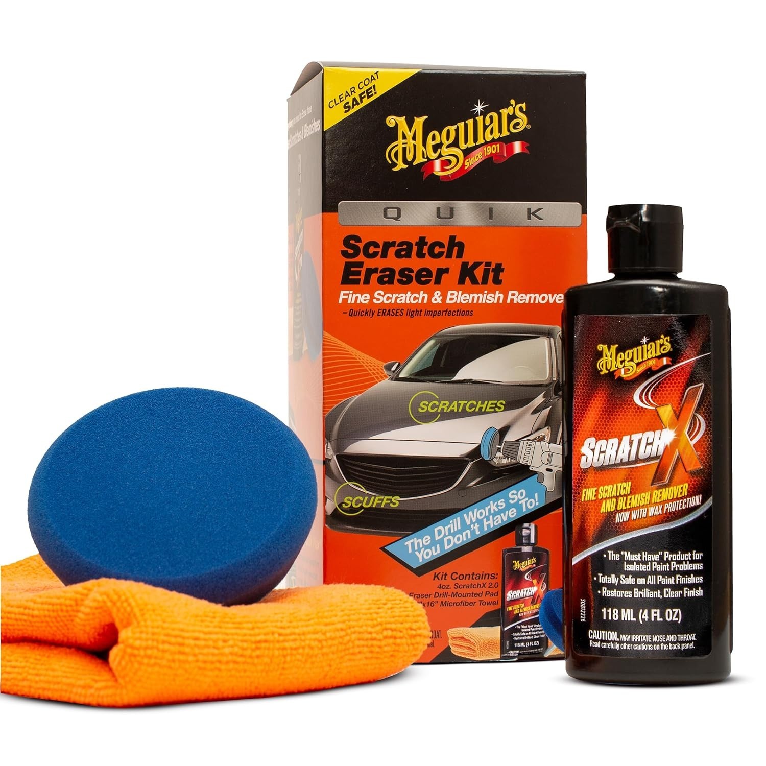 Clear Coat Safe Car Scratch Remover Kit: Quik Eraser with ScratchX (4 Count)