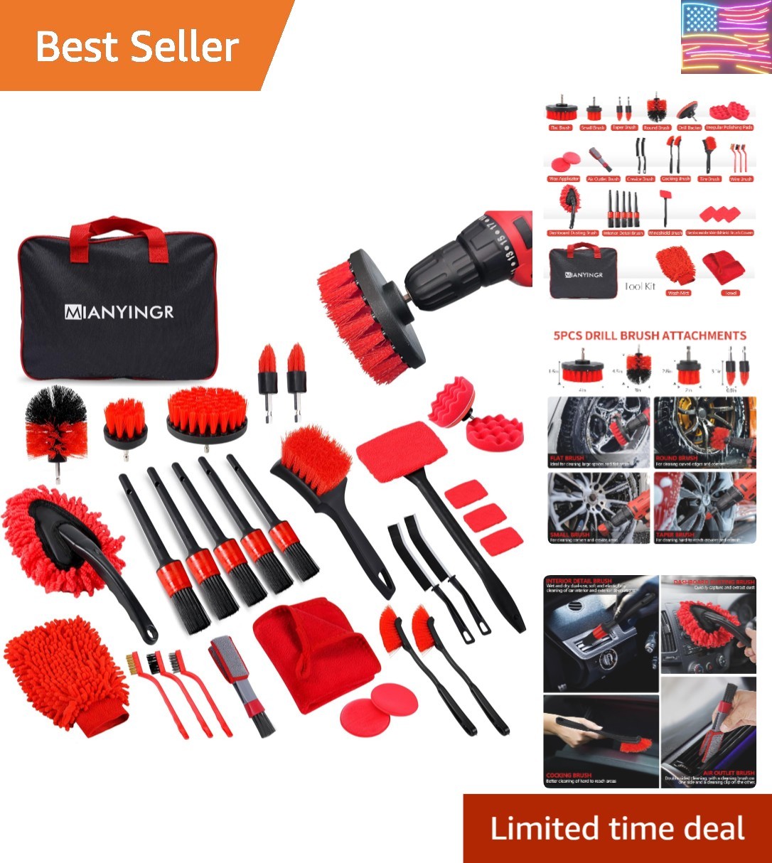 32Pcs Car Detailing Kit, Auto Detailing Brush Set and Drill Brush Attachments…