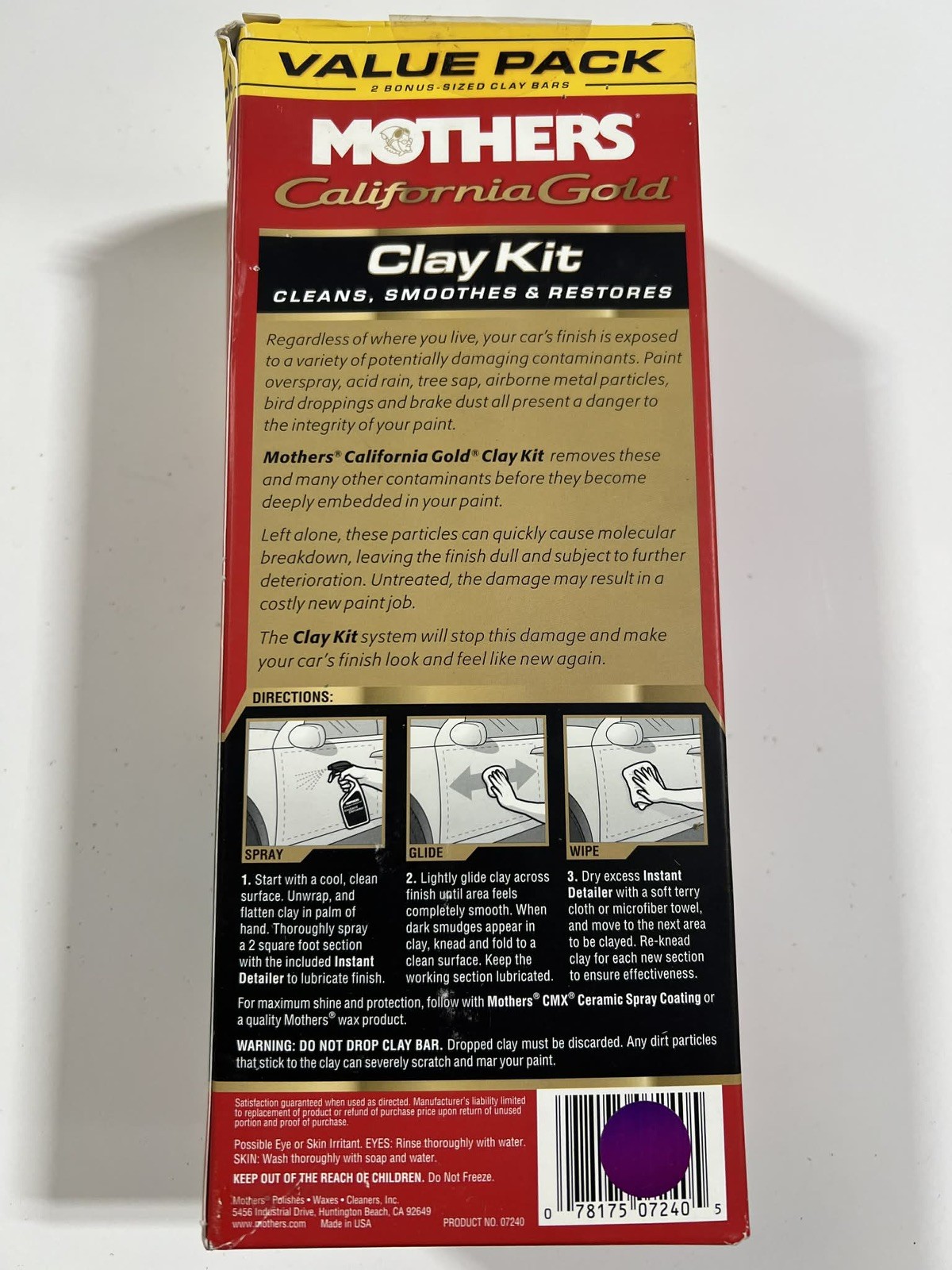 Mothers California Gold ValuePack 2-100 Grams Clay Bars,16oz Detailer,Mic.Towel