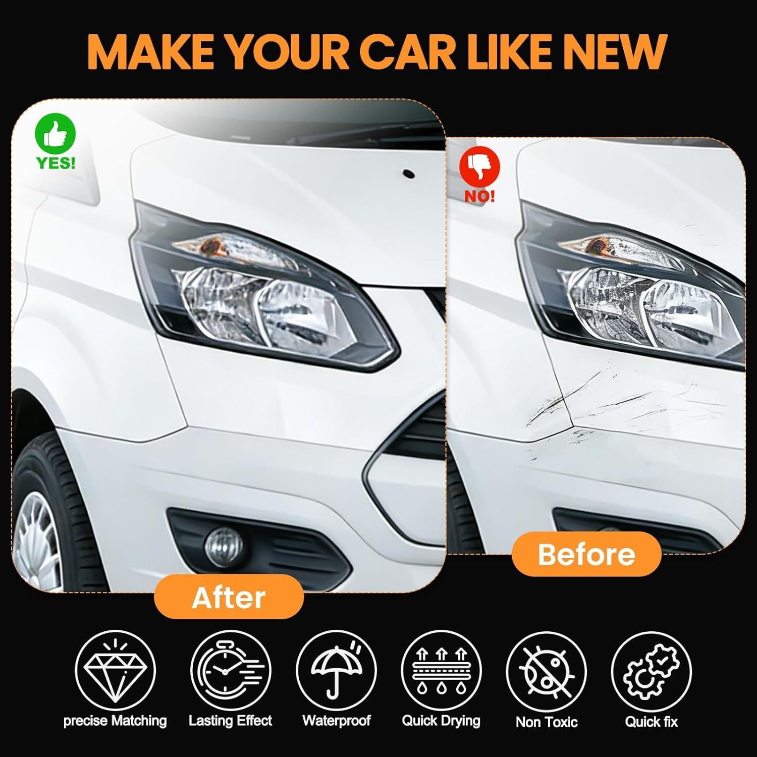 Car Touch Up Paint Compatible with Mercedes-Benz 040/9040 Black 0.4 Fl Oz 2-Pcs