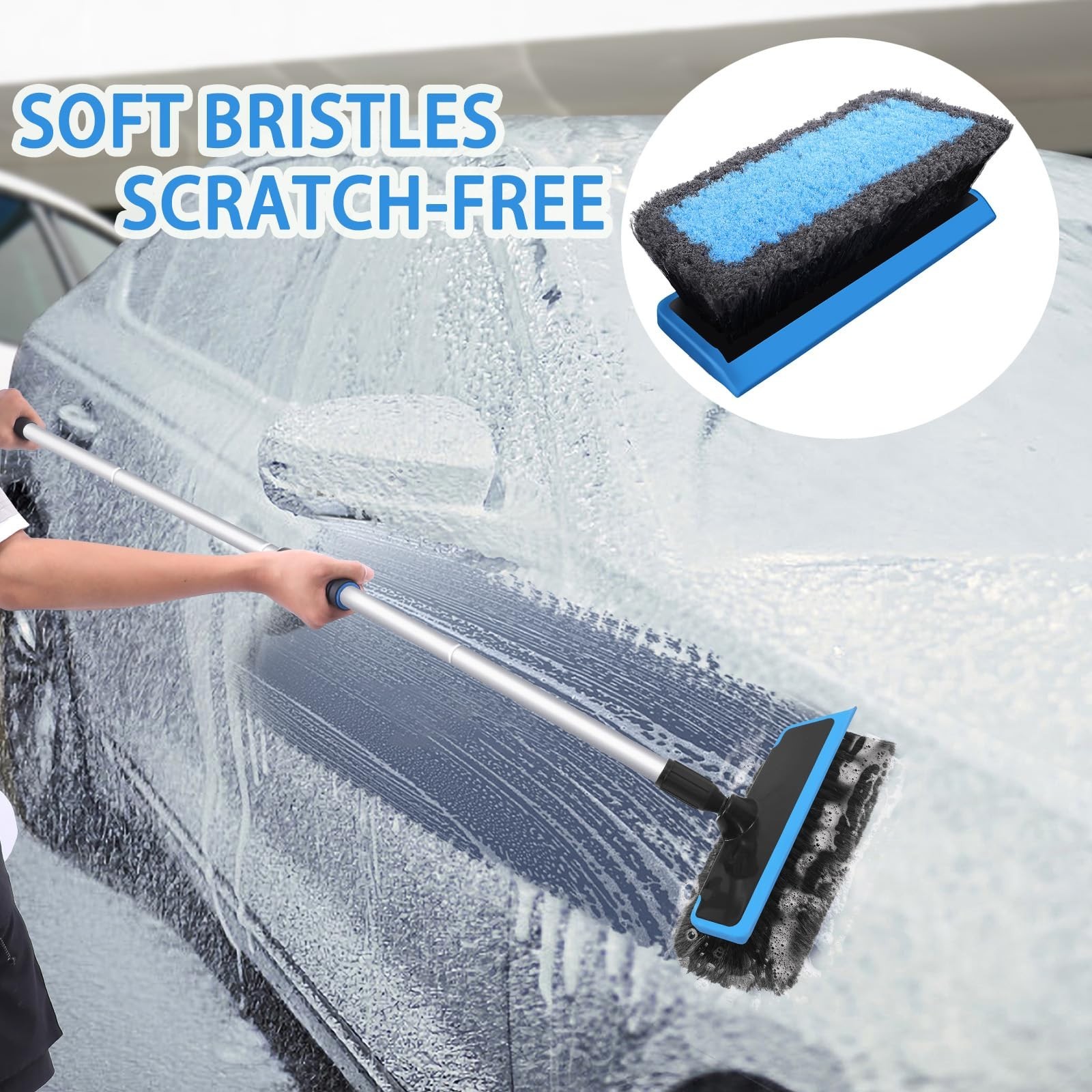 62” Car Wash Brush with Long Handle, Soft Bristles, Complete Cleaning Kit for C