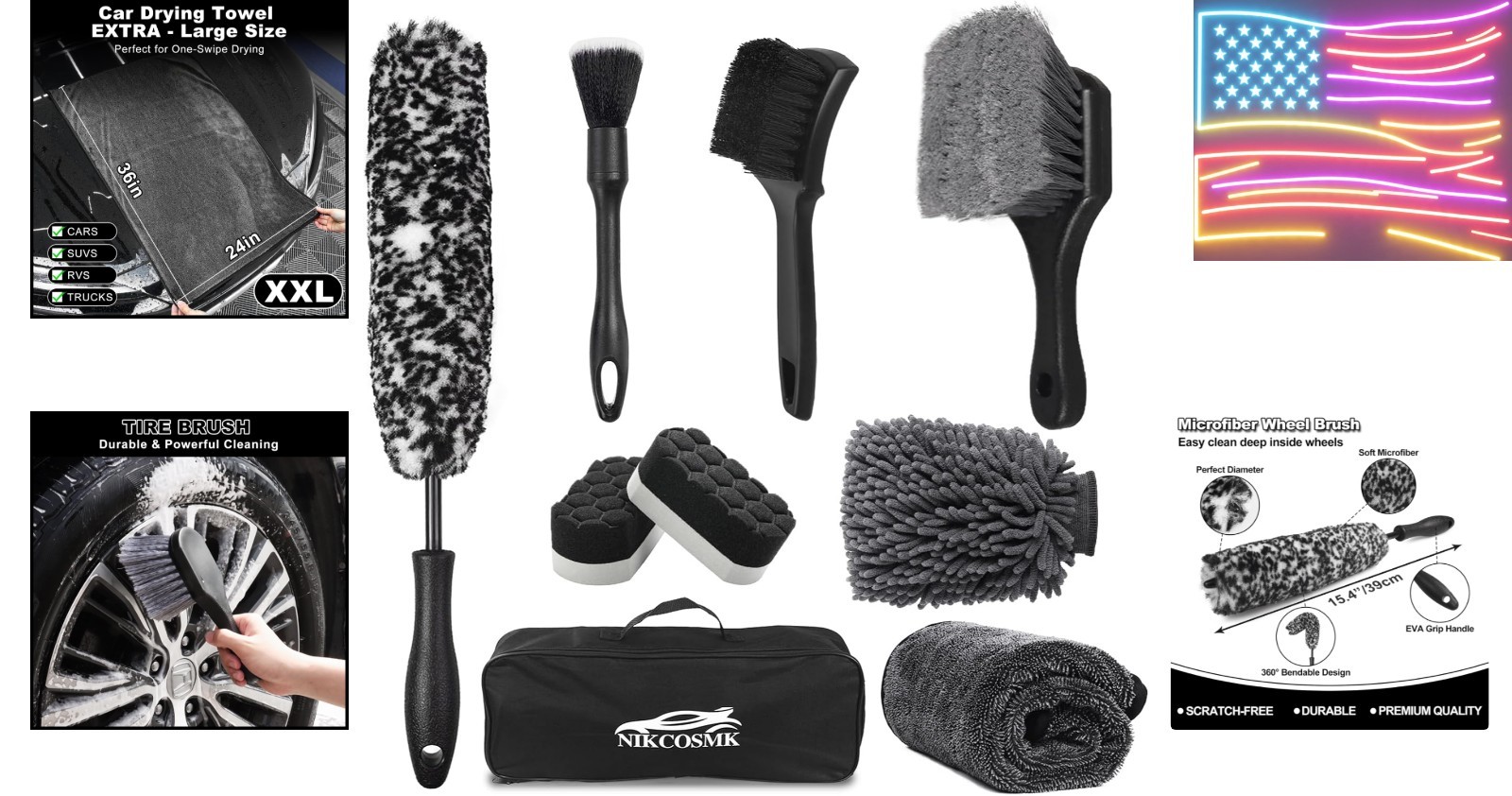 9Pcs Car Wheel & Tire Brush Kit, Wheel Cleaner Brush, Soft-bristled Rim Brush…