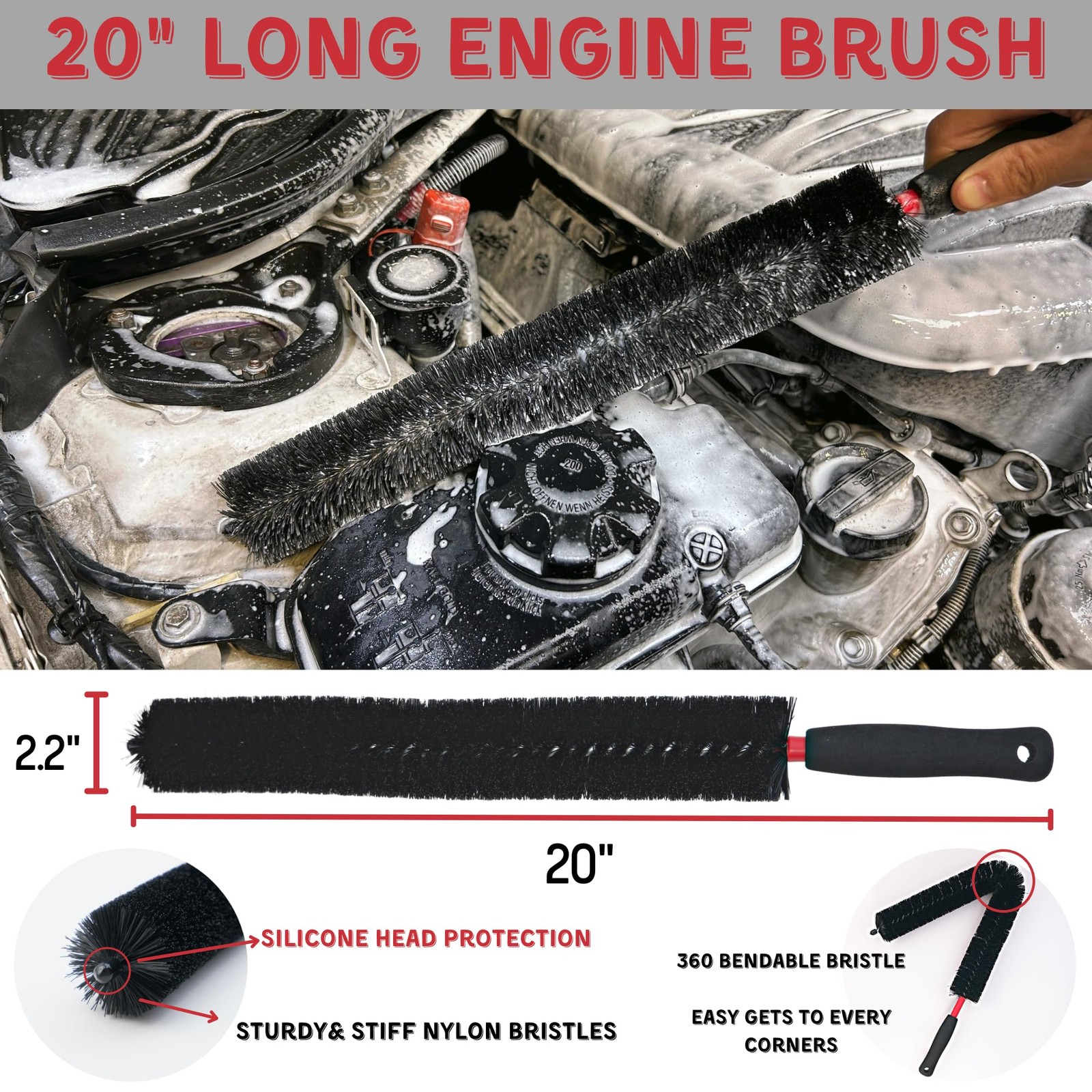 7PACK Car Engine Bay Details Cleaning Kit, Soft-bristled 7 Pack