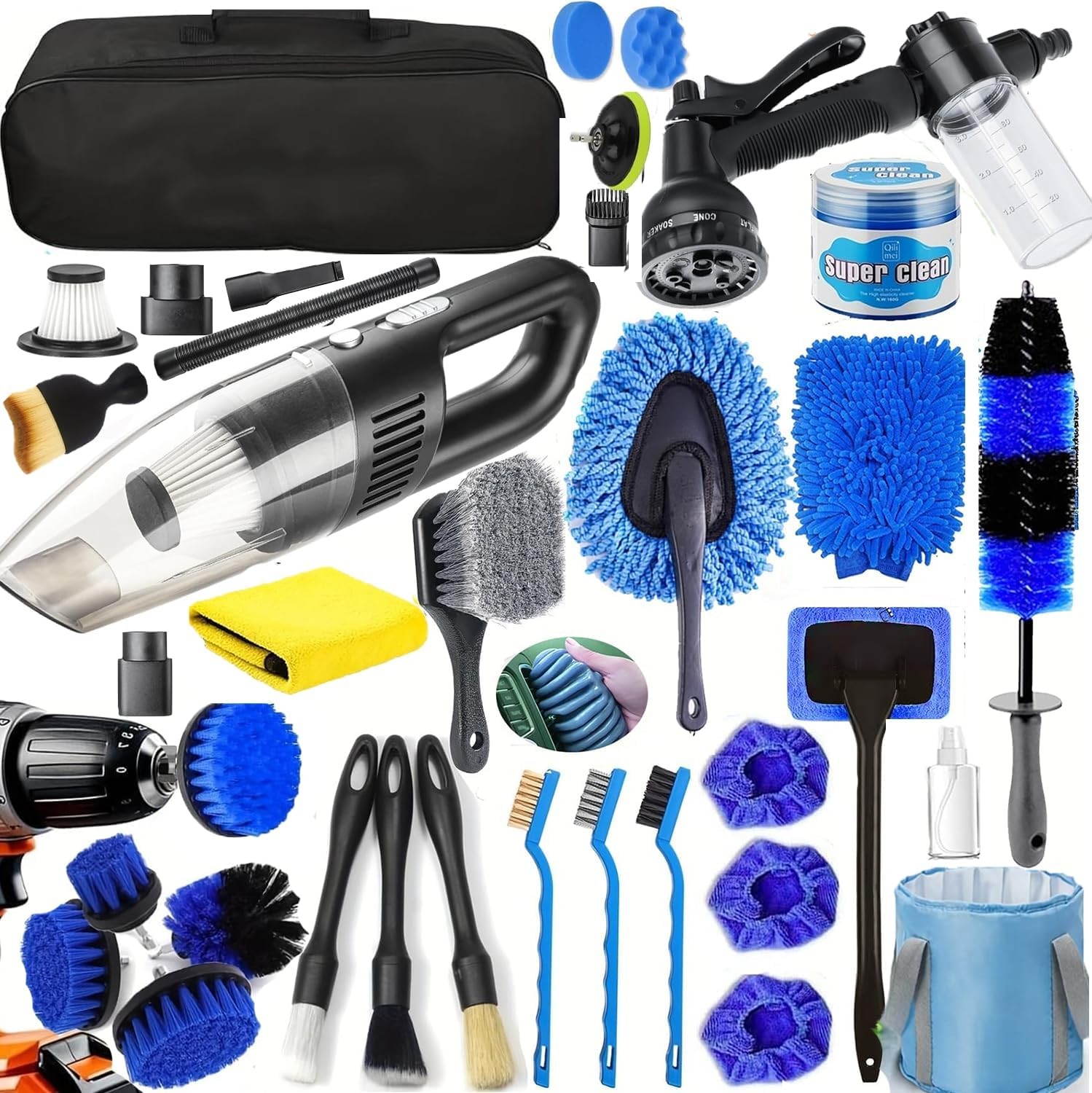 36Pcs Car Detailing Kit, Car Detailing Brush Set, Car Wash Cleaning Kit, Black
