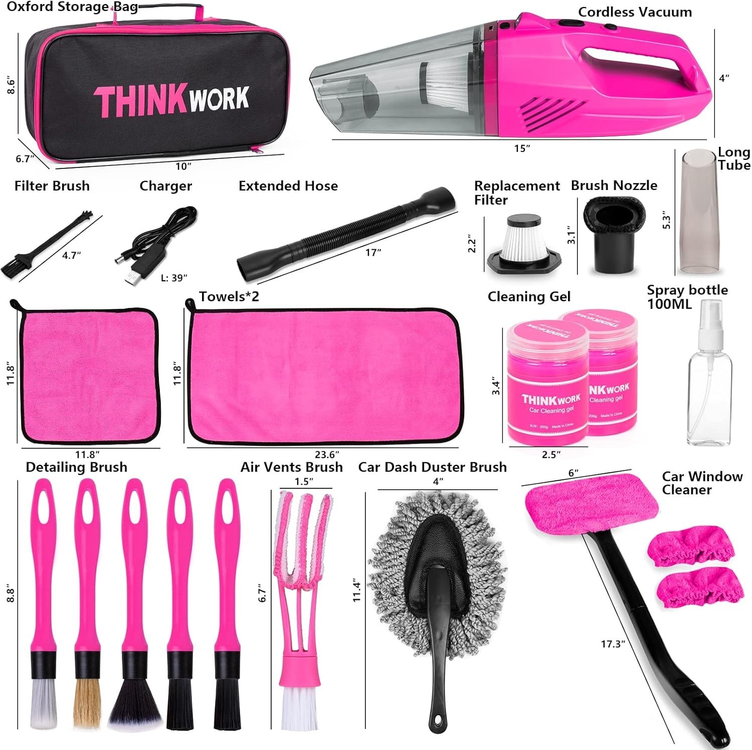 Car Detailing Kit Interior Cleaner, Car Cleaning Kit with 8000PA Cordless Pin…