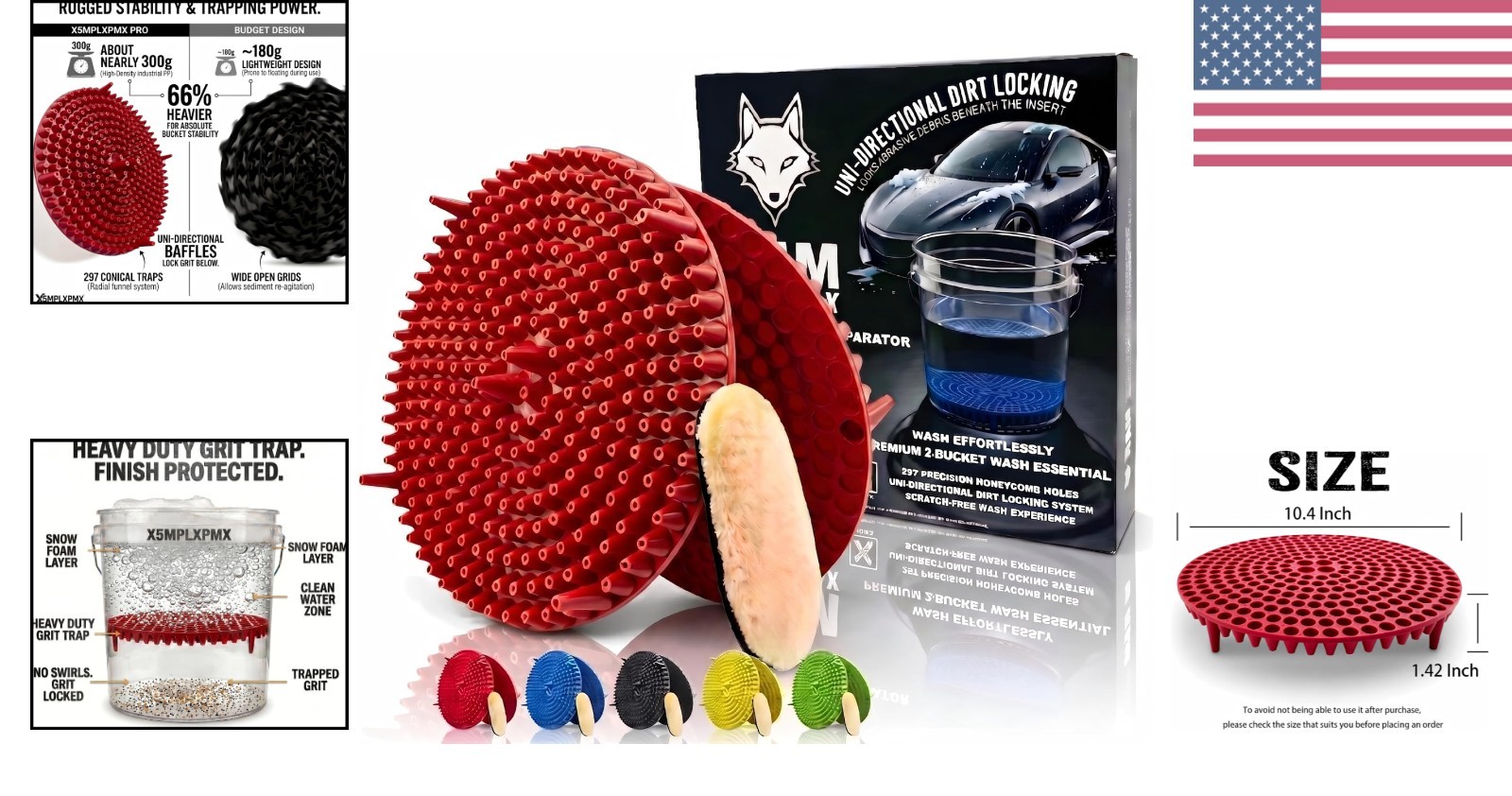10.4″ Heavy Duty Car Wash Bucket Insert 2-Pack & Wash Mitt Kit – 10.6 oz Deta…
