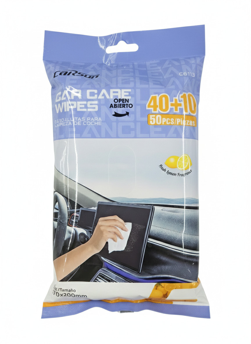Carsun Interior Cleaning Wipes for Dashboard, Leather, and Electronics – 50 pcs