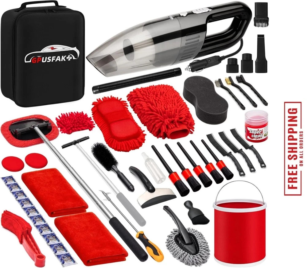 47-Piece Car Wash & Detailing Kit with Vacuum, Brushes & Towels