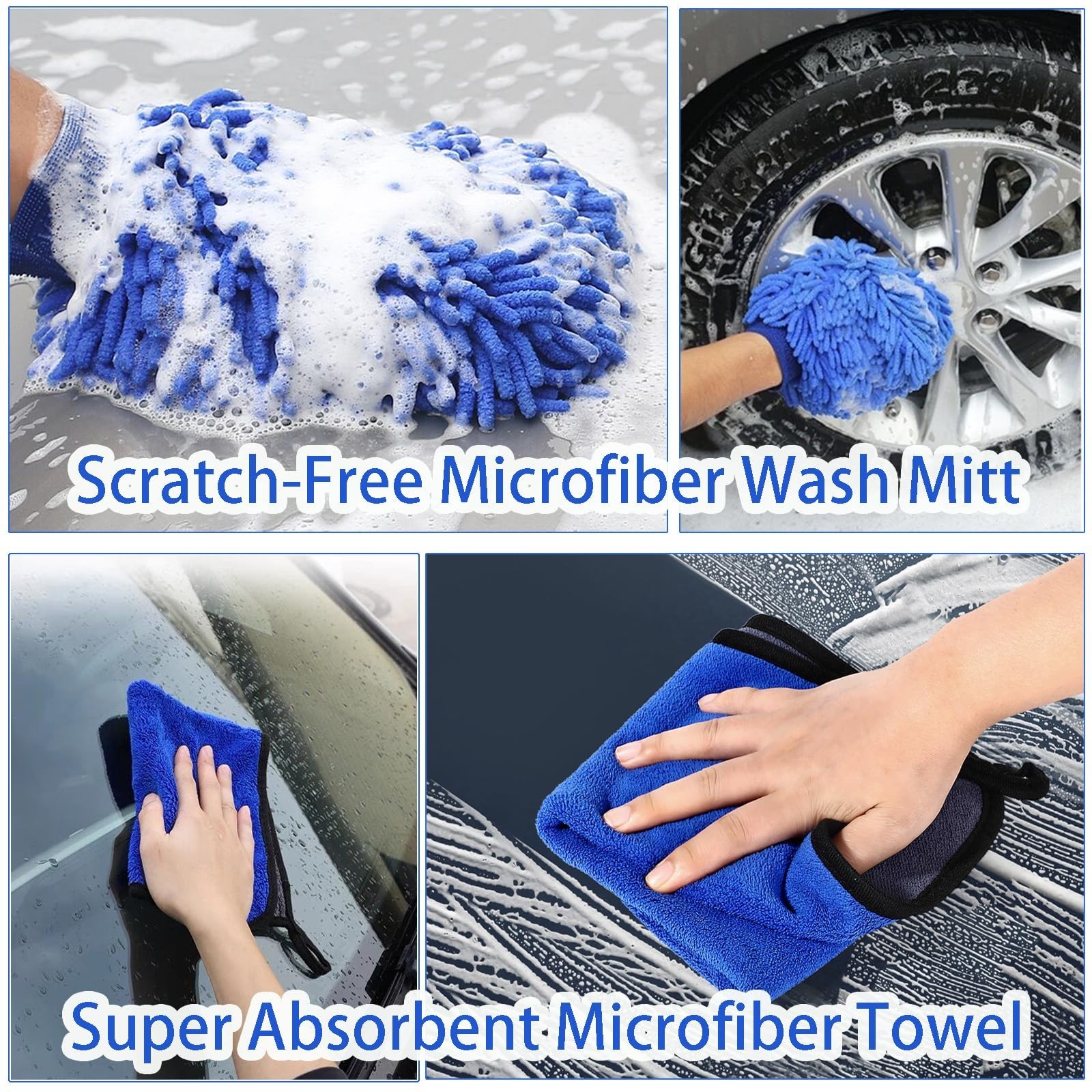 62” Car Wash Brush with Long Handle, Soft Bristles, Complete Cleaning Kit for C