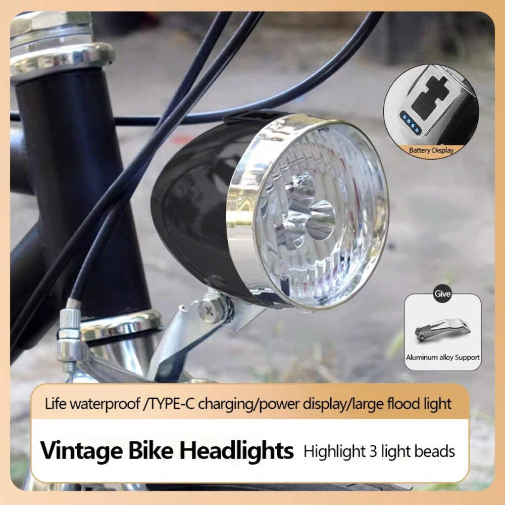 Retro Bike Headlight Type-C Rechargeable Classic Mountain Bicycle Front Light 3