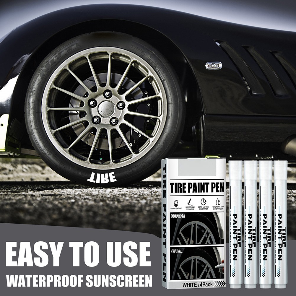 4 Pack White Marker Pen Fade Resistant Waterproof Tire Paint Marker Pen For Auto