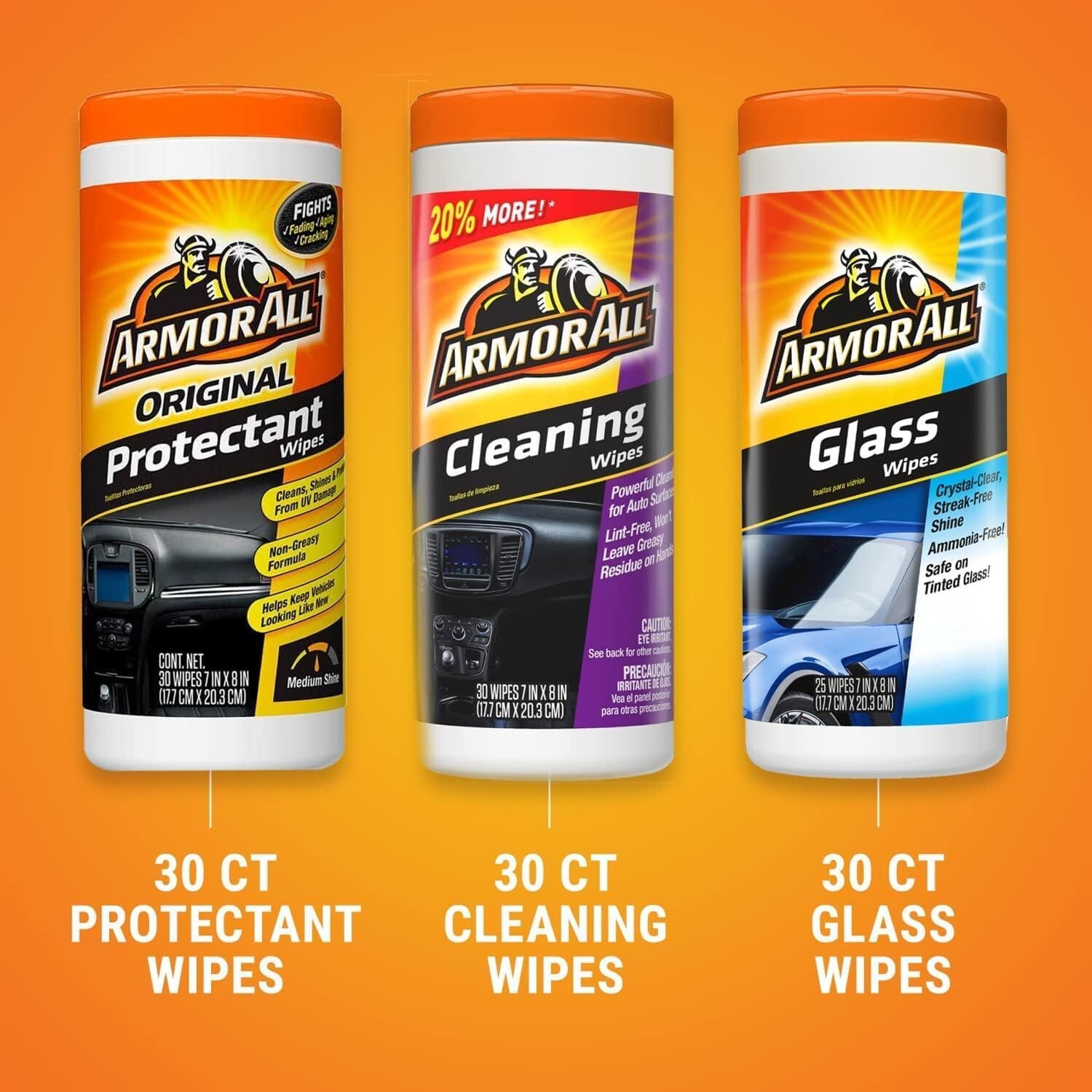 Car Wipes-3 pack-Car Protectant,Cleaning,and Glass Wipes-Exterior and Interior
