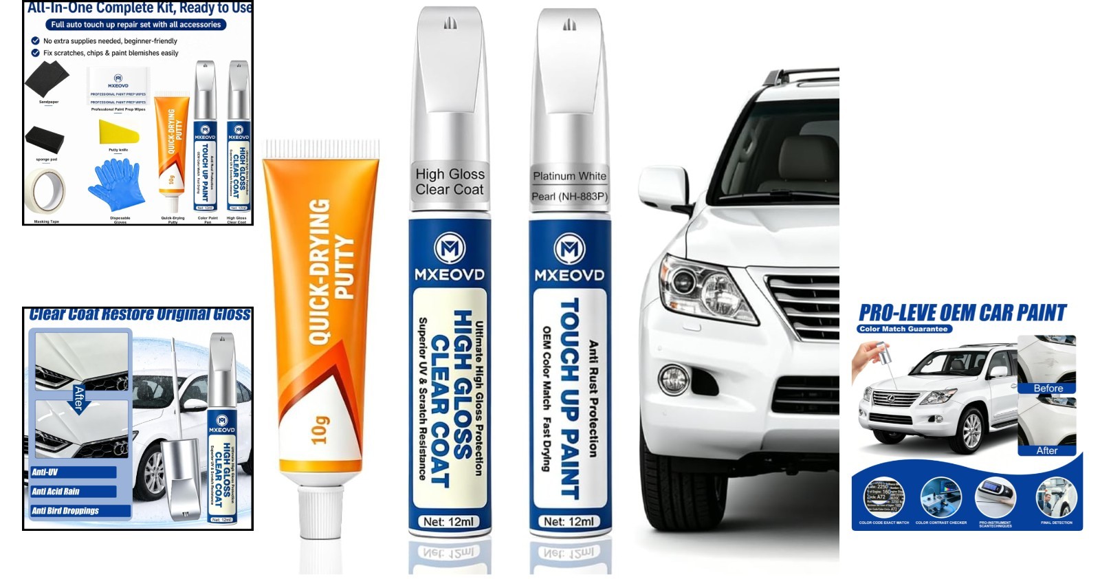 Complete Scratch Repair Kit for Honda – Platinum White Pearl NH-883P with Primer