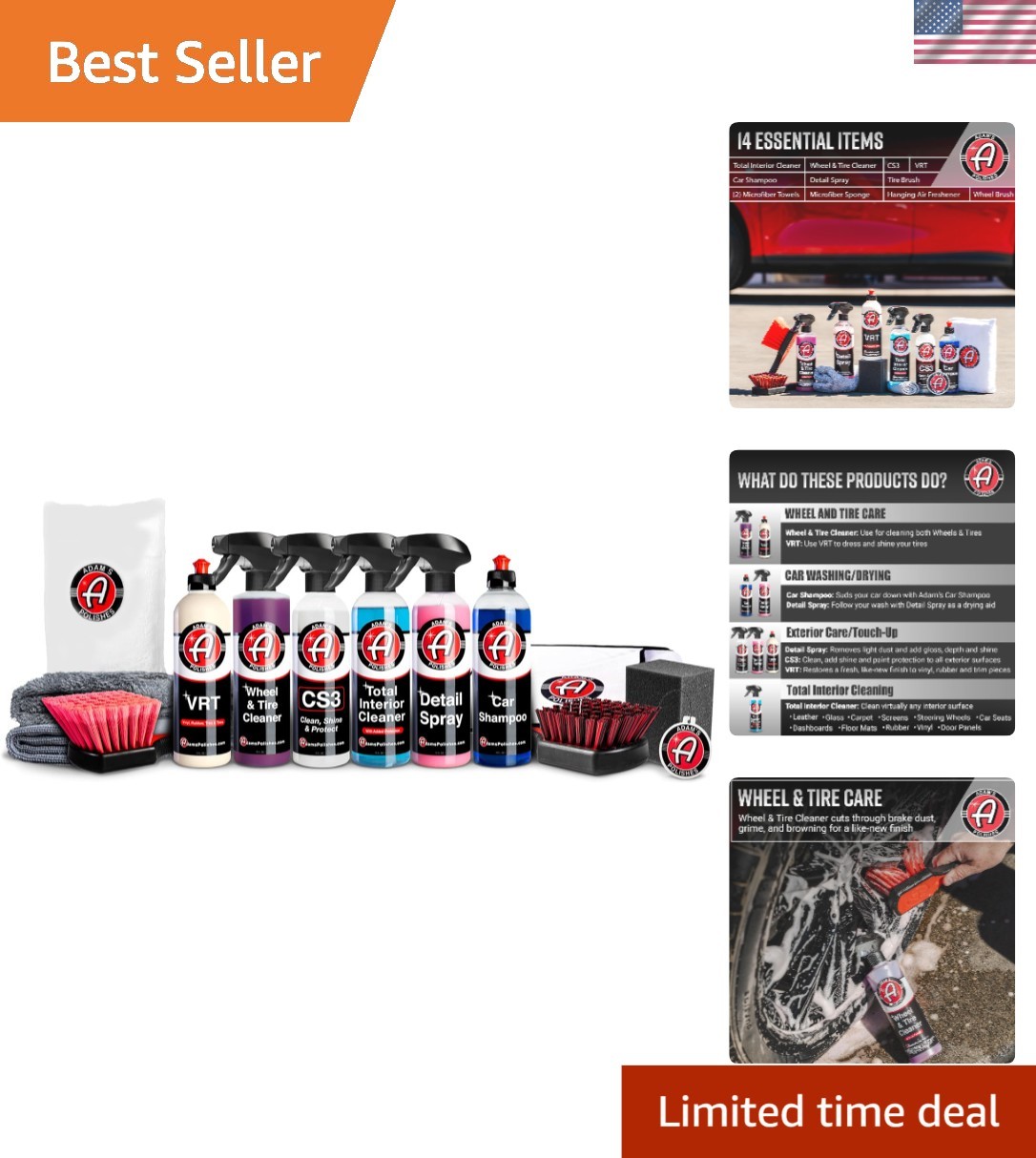 Adam’s Essential 14-Piece Car Wash Kit Auto Detailing Supplies for Cars & Trucks