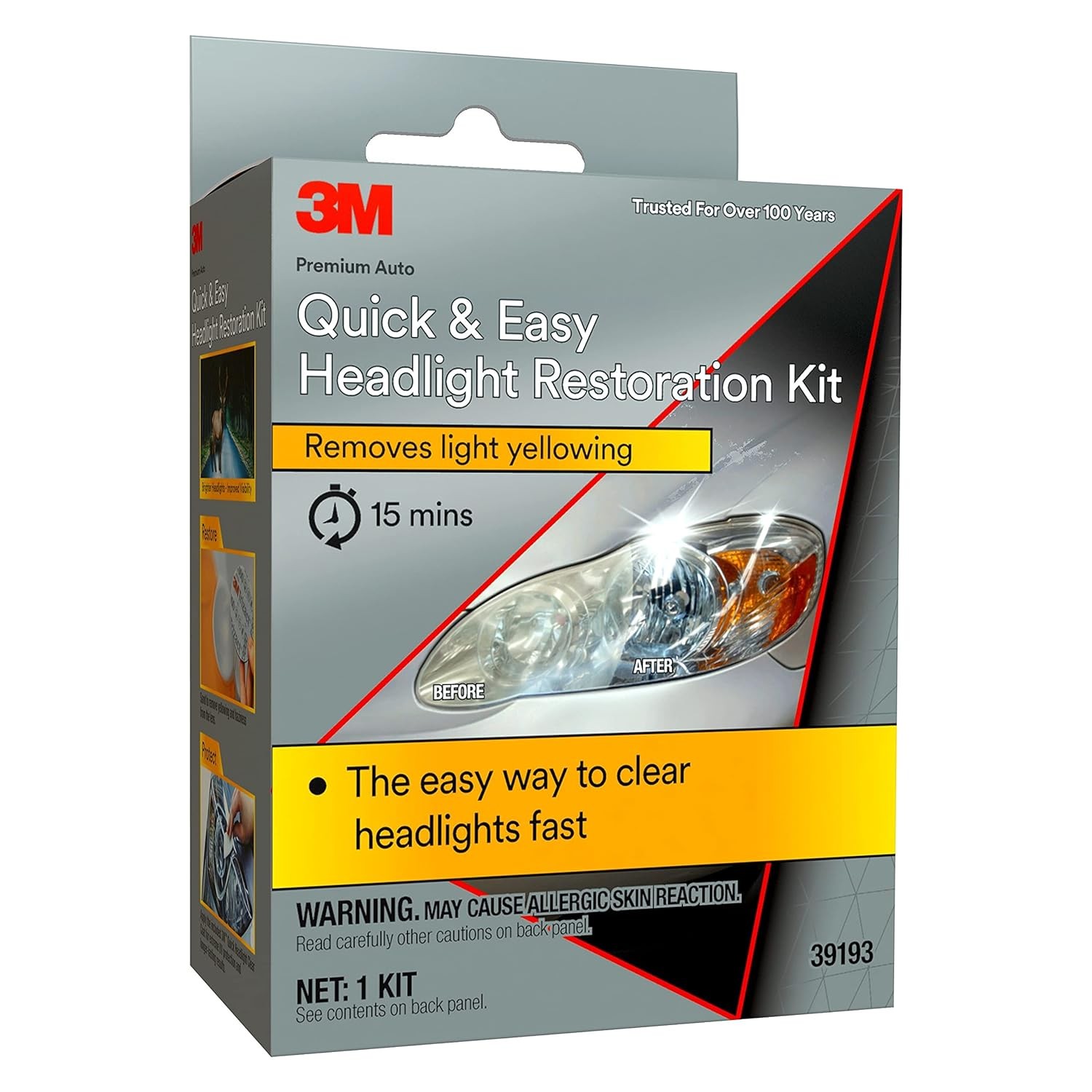 3M Quick and Easy Headlight Restoration Kit, Removes Light Yellowing in…