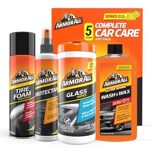 Car Wash & Cleaner Kit – Glass Wipes, Wash & Wax Concentrate, Protectant Spray,