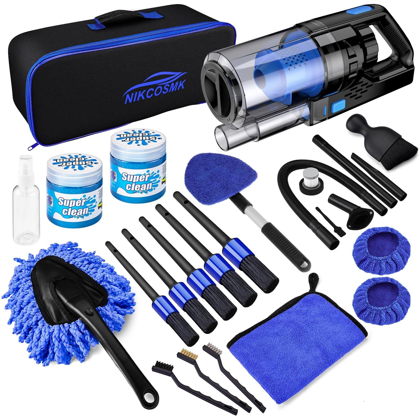 17pcs Car Detailing Kit – Interior Cleaner, Vacuum, Brushes & Windshield Tool