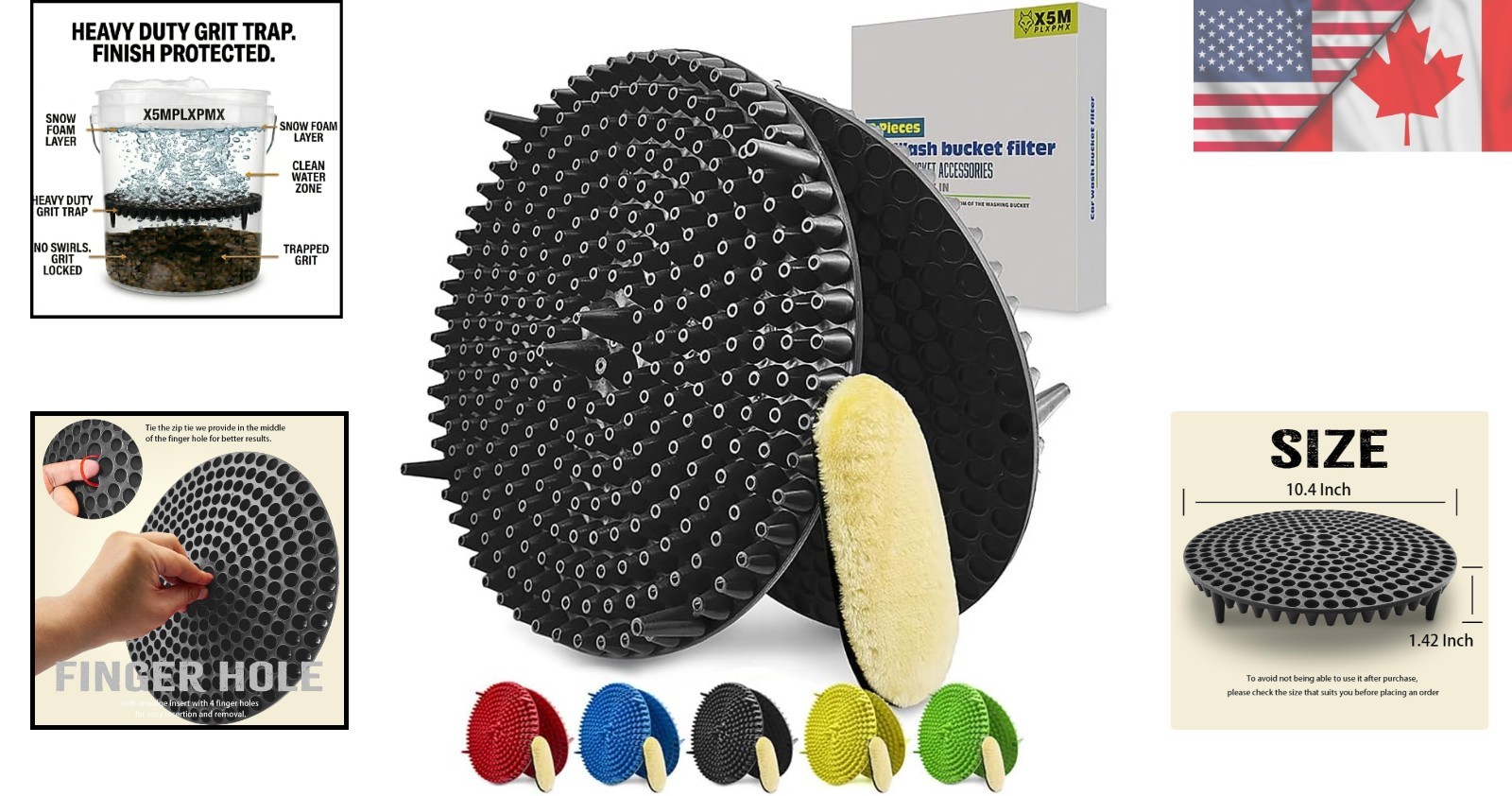 10.4″ Heavy Duty Grit Trap 2-Pack & Synthetic Wool Mitt Kit for Car Wash