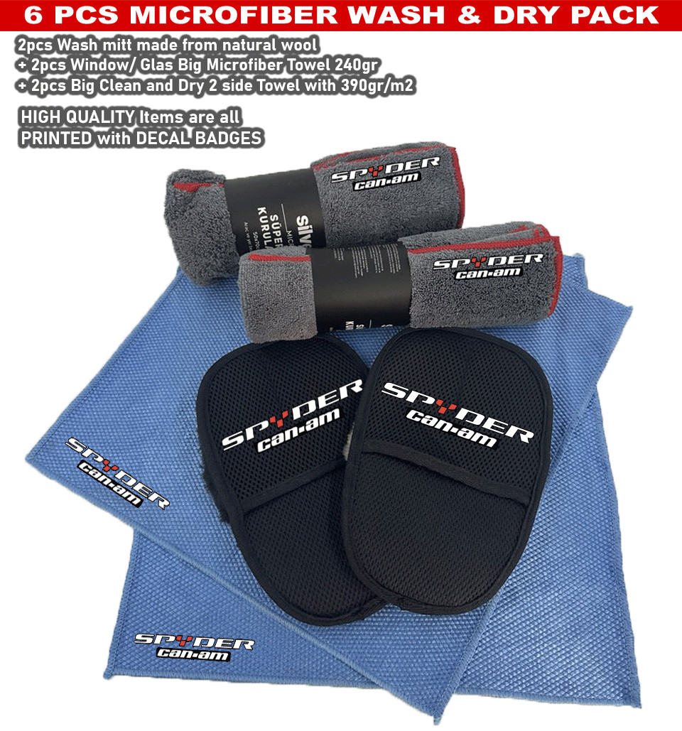 6Pack Car care Microfiber Detailing For Spyder Can-am Wash Mitt dry Towel Clean