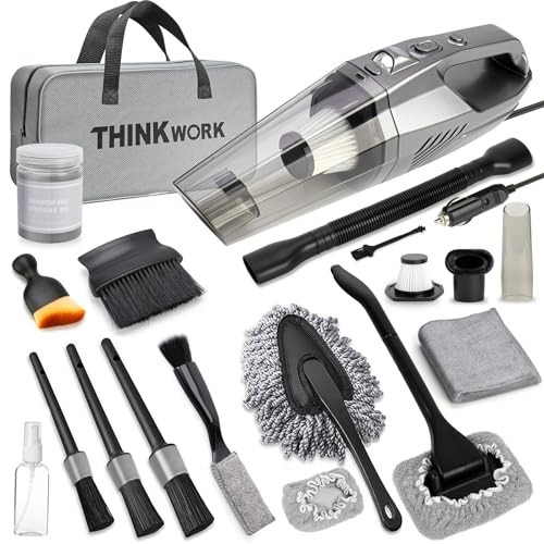 Car Cleaning Kit – High Power 8000PA Vacuum, 7-Piece Detailing Brush Set & Bag