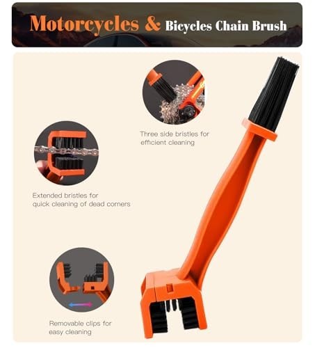 7PCS Motorcycle Cleaning Kit – Bendable Wheel Brushes, Tire & Chain Brush, Wash