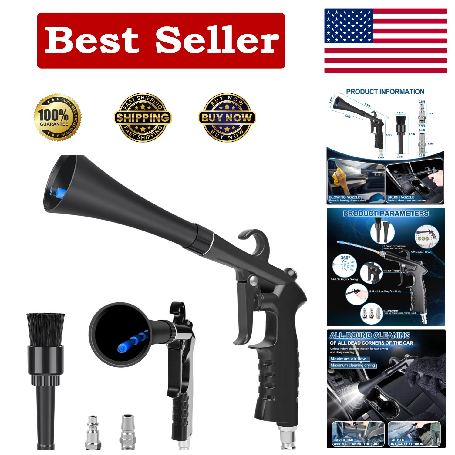 Professional High-Pressure Car Cleaning Gun with 360Â° Swivel & Attachments