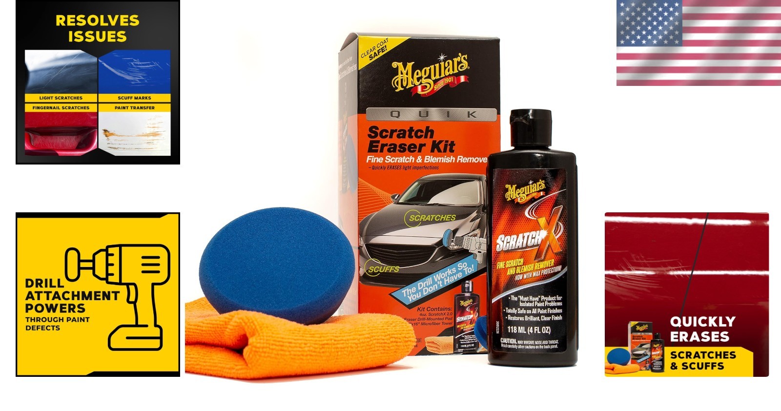 Quik Eraser Kit – Car Scratch Remover with Drill Pad & Microfiber Towel