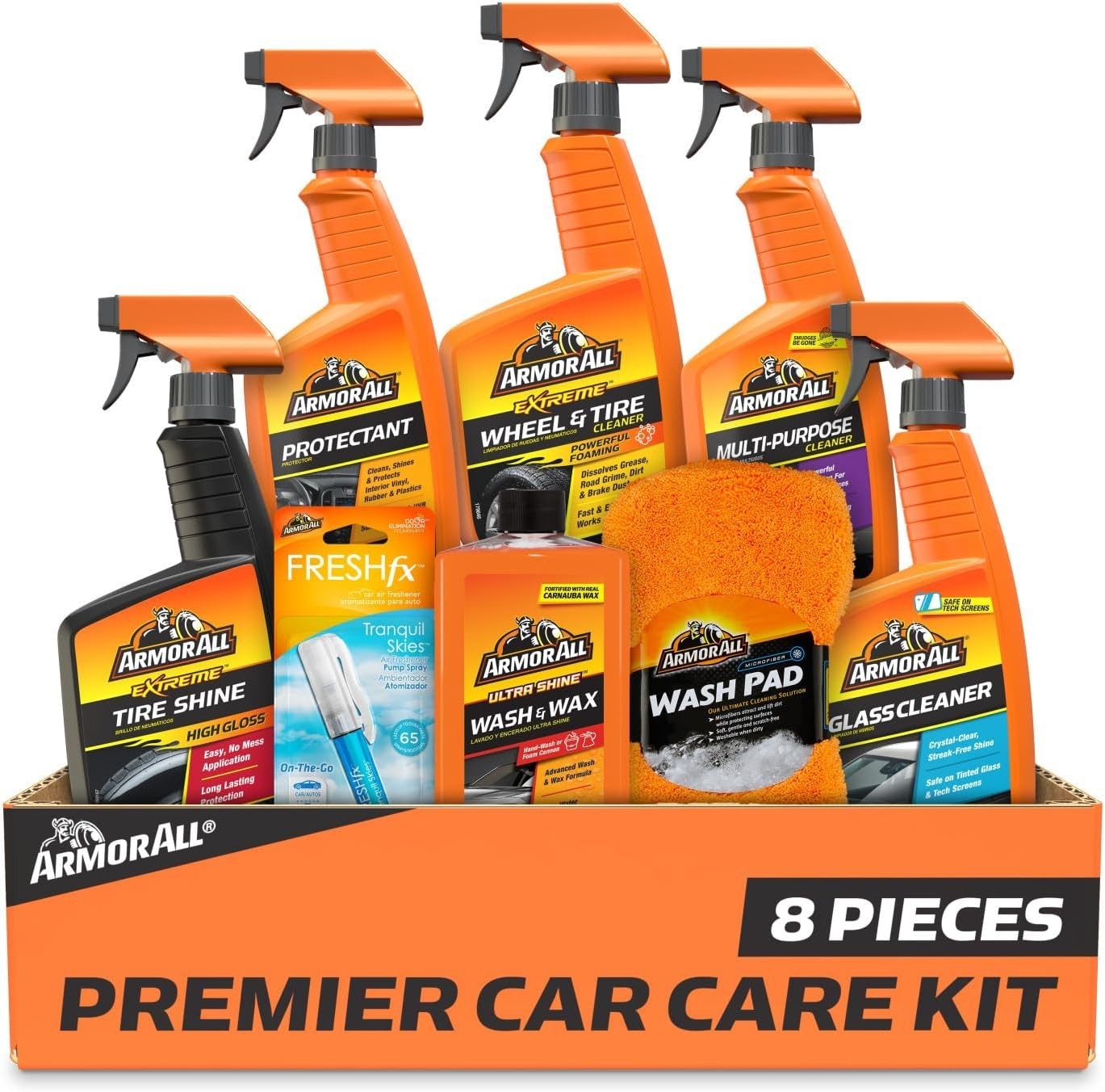 Premier 8-Piece Car Care Kit – Complete Car Detailing Set with Wax, Wash, Gla…