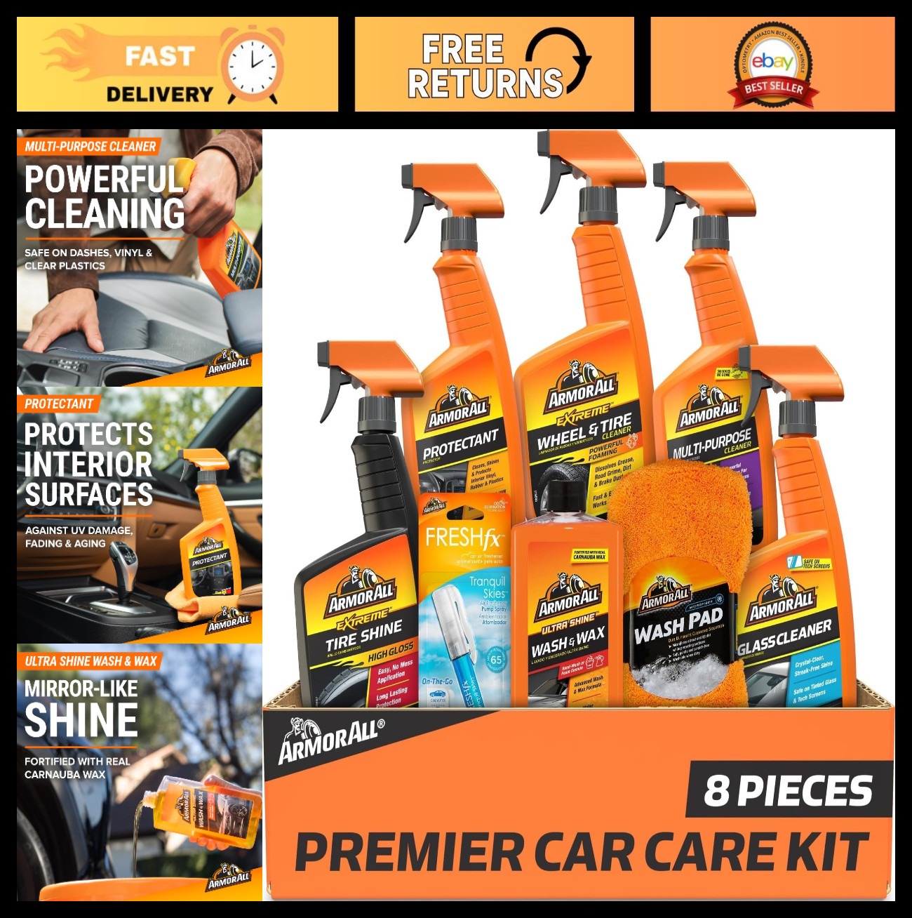 Complete 8-Piece Car Care Kit – Detailing Set with Wax, Wash, Glass & Tire Clean