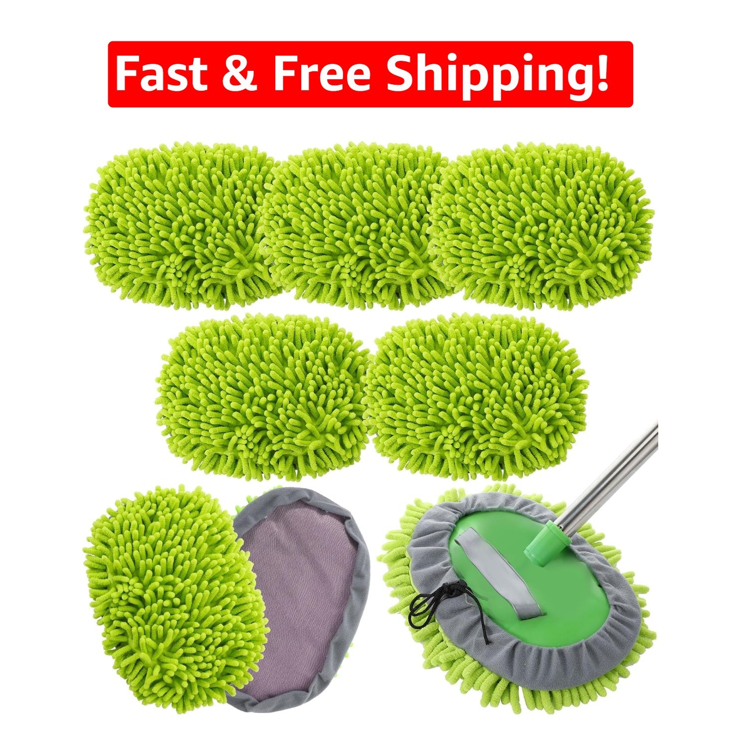 10-Pc Car Wash Mitt Replacement Heads – Soft, Scratch-Free Chenille Design