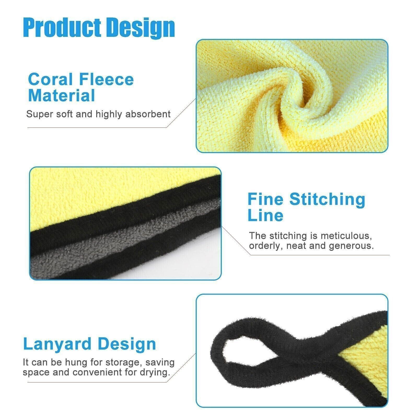 5pcs Microfiber Cleaning Cloth Car Wash Towel Drying Rag Car Polishing