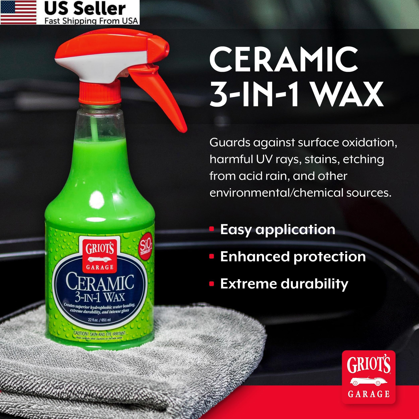 Griots Garage Ceramic 3-in-1 Wax SiO2 Spray 22 oz Car Protection 10978