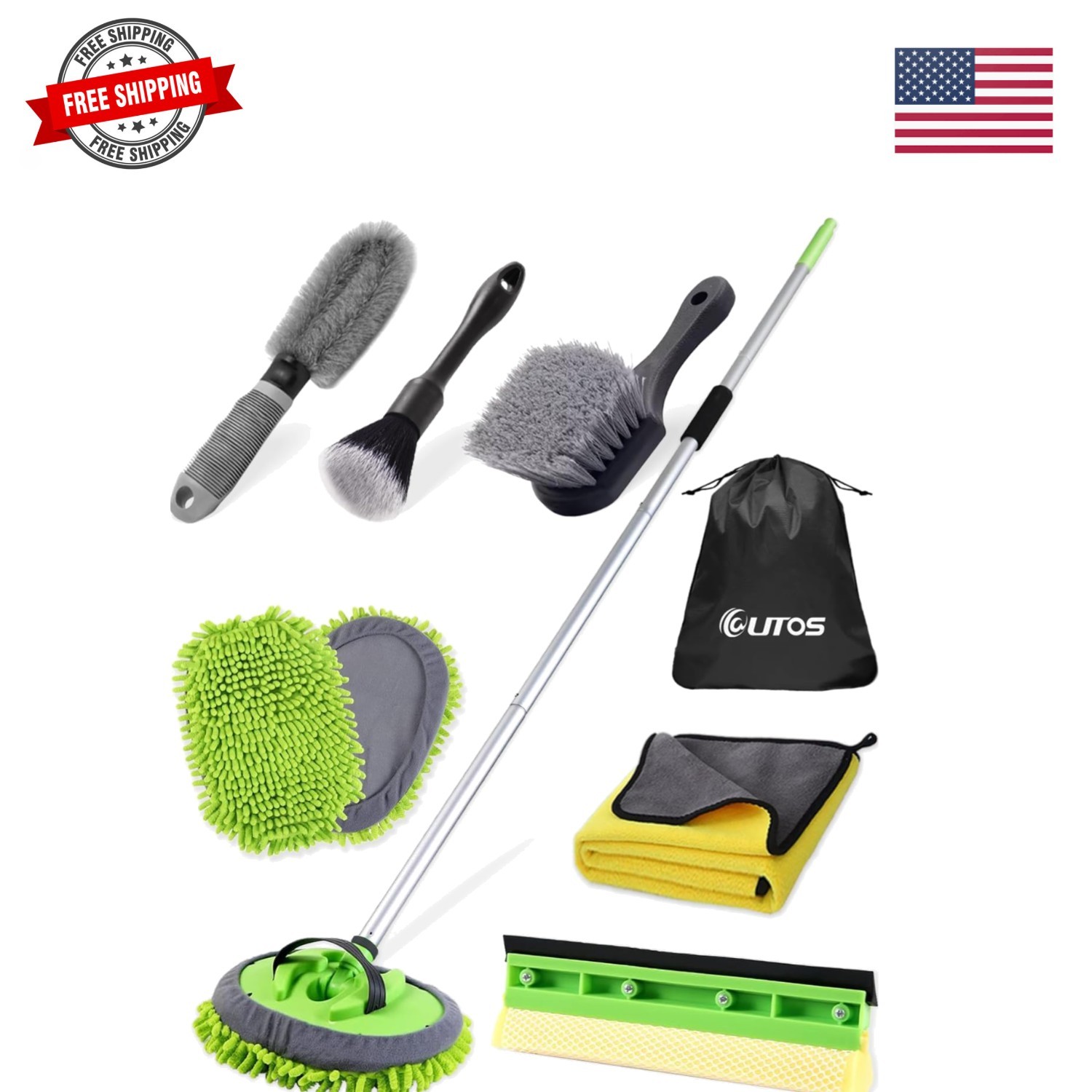 8Pcs Car Wash Kit, 62’’ Car Wash Brush with Long Handle, Microfiber Carwash K…