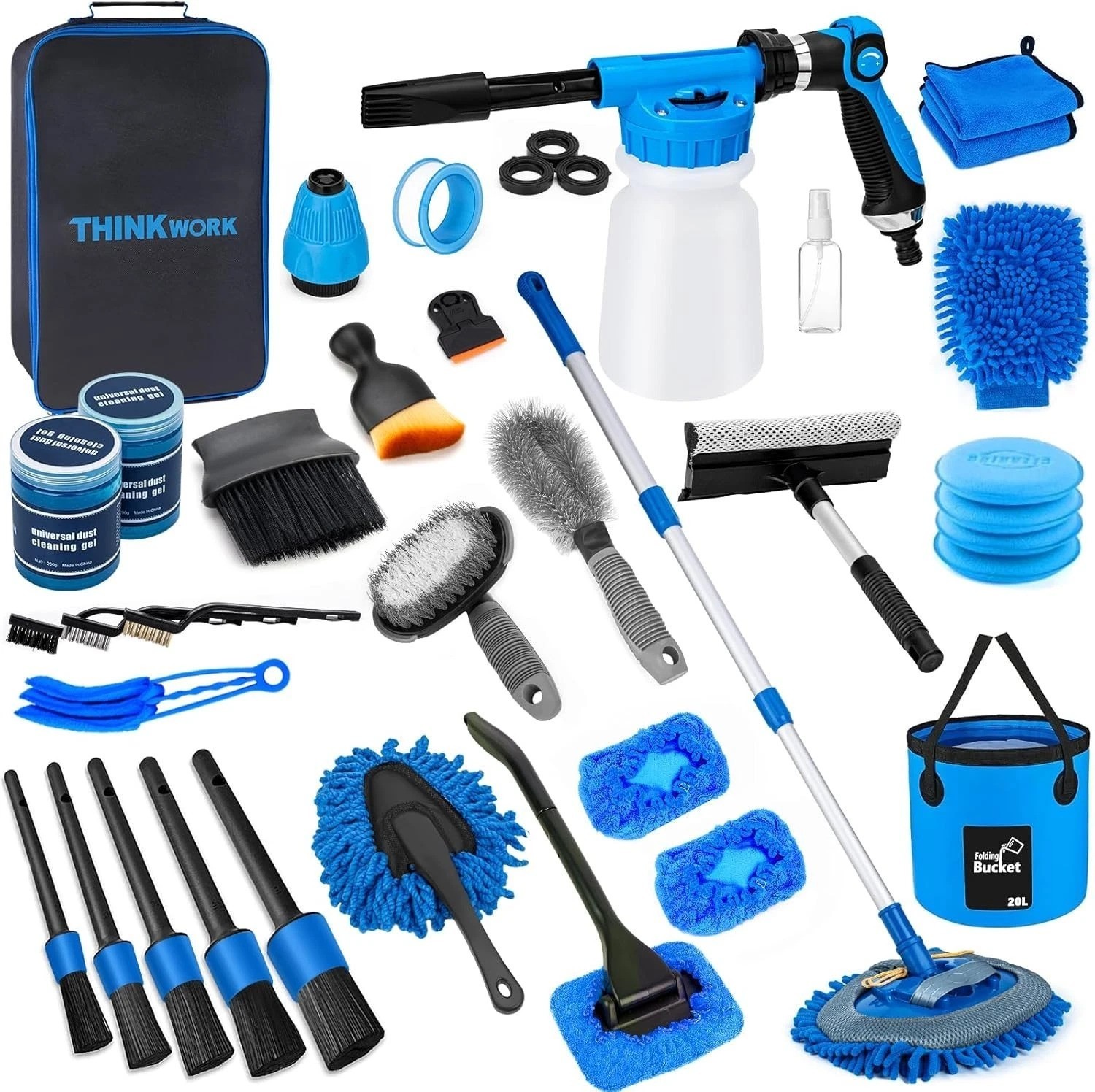 Complete Car Cleaning Set: 33-Piece Kit with Adjustable Foam Gun & Storage Bag