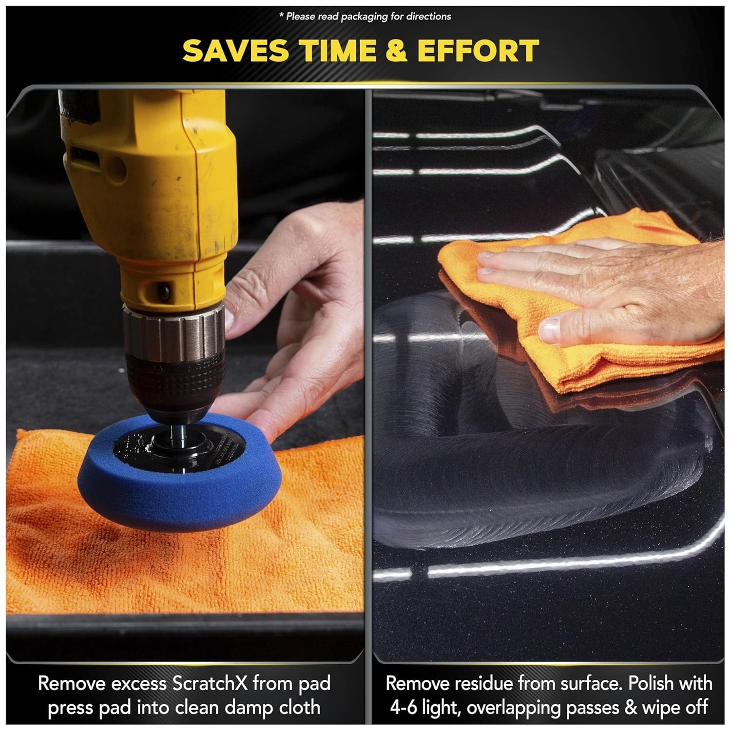 Drill-Mounted Car Scratch Eraser Kit with Microfiber Towel – Clear Coat Safe