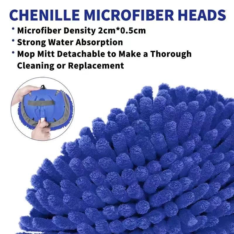 62” Car Wash Brush Kit – Long Handle Chenille Microfiber Mop Mitt, Scratch-Free