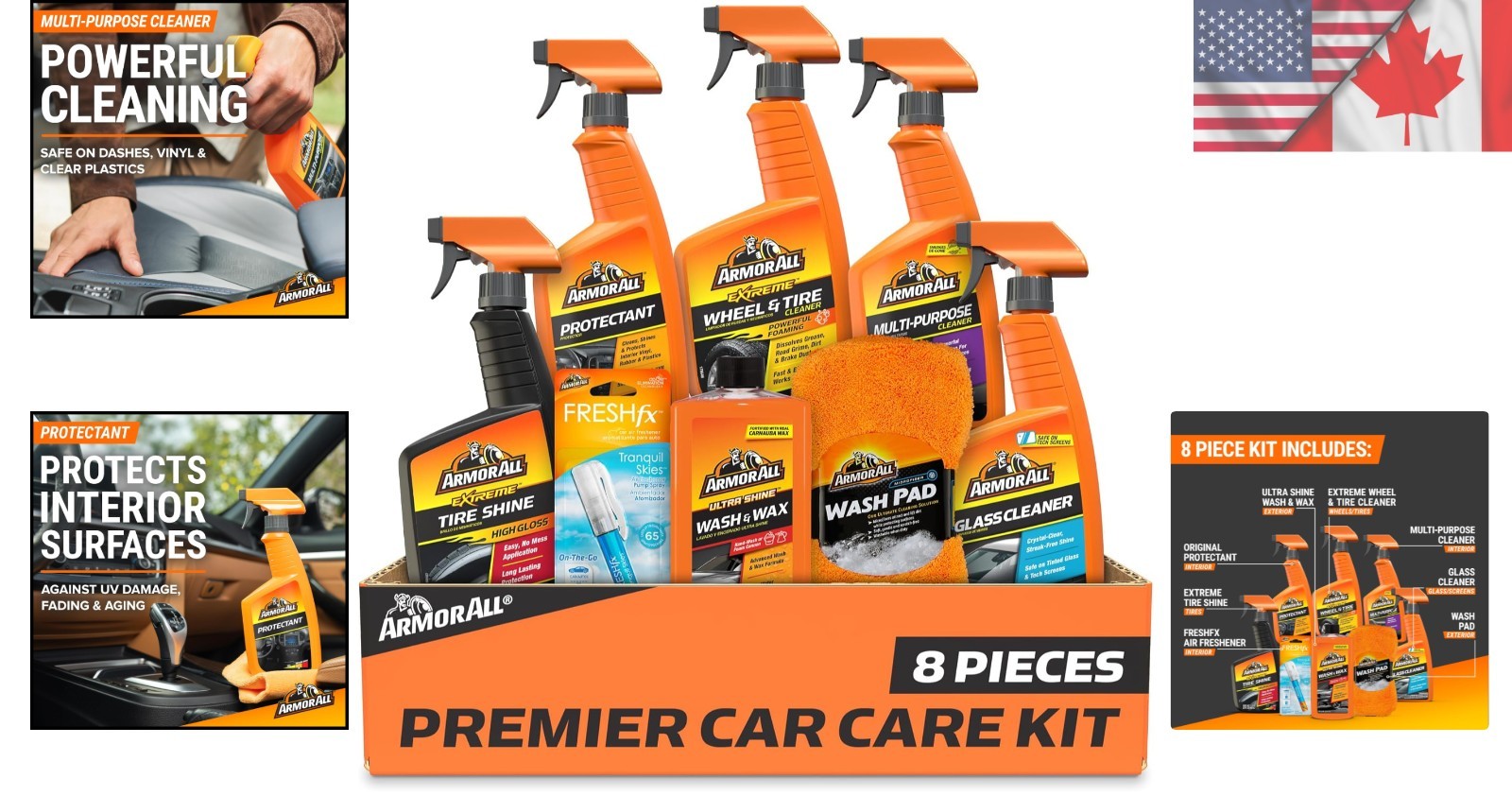 Car Exterior & Interior Cleaning Kit: Wax, Protectant & Freshener Combo
