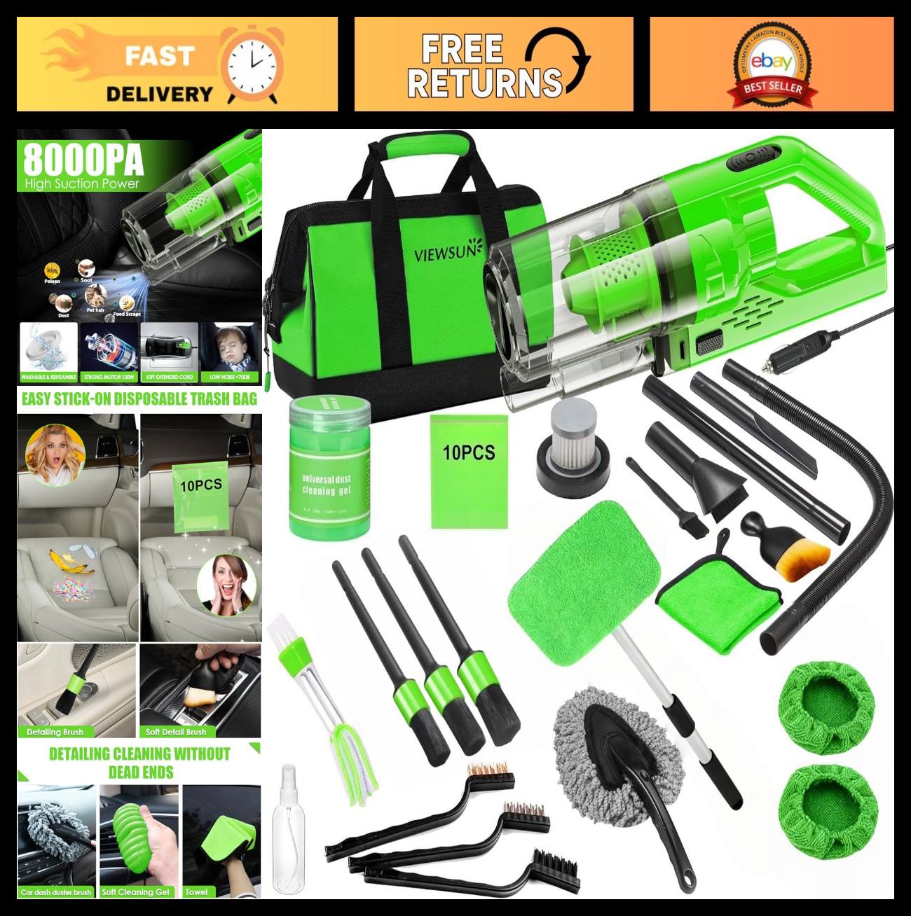 30pcs Car Cleaning Kit – Interior Detailing, Vacuum, Brushes, Windshield Cleaner