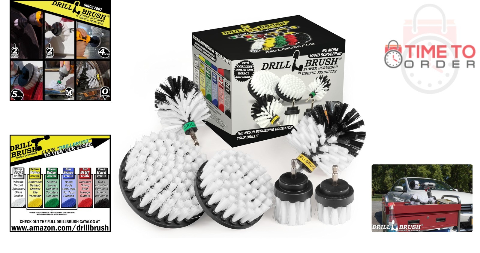 Car Cleaning Brush Kit Steel Drill-Powered Auto Upholstery and Wheel Scrubbing