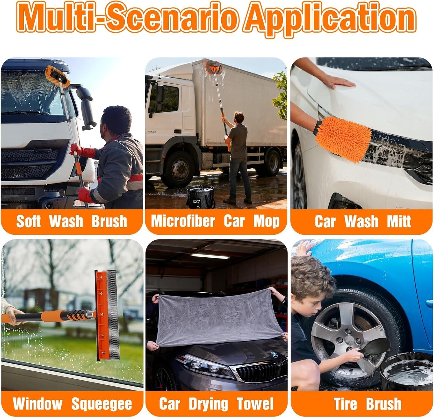 Durable 12FT Car Wash Kit with Telescopic Brush, Mop & Squeegee for All Vehicles