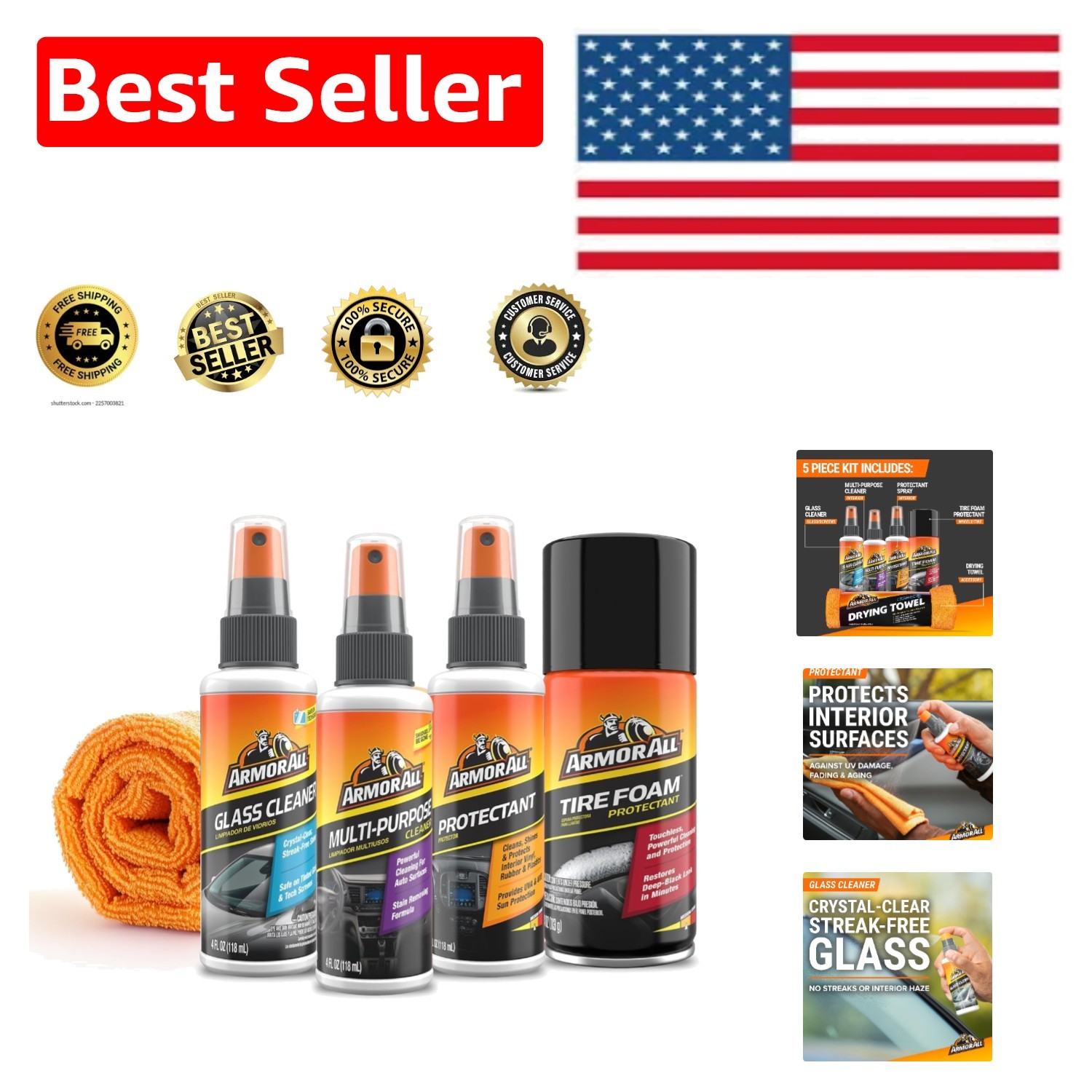All-in-One Car Cleaning Kit: Towel, Spray Foam & Protectant for Vehicle Care